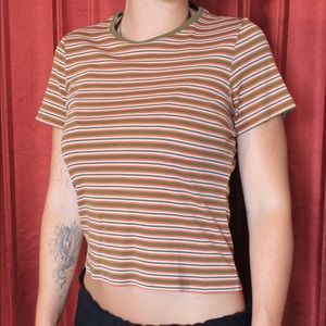 Green orange and white striped t-shirt